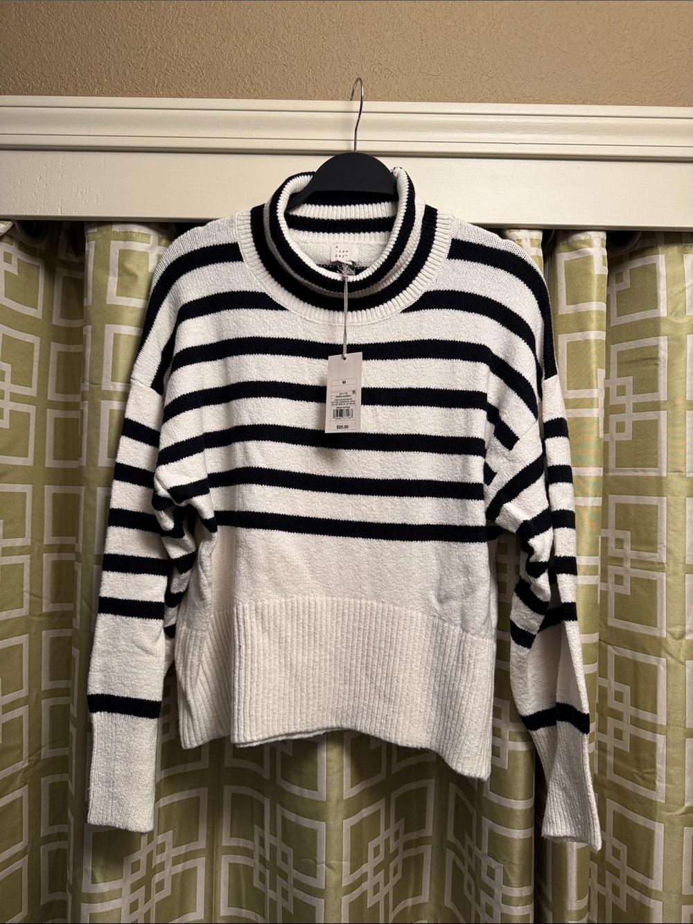 a new day Black & White Striped Funnel Neck Sweater
